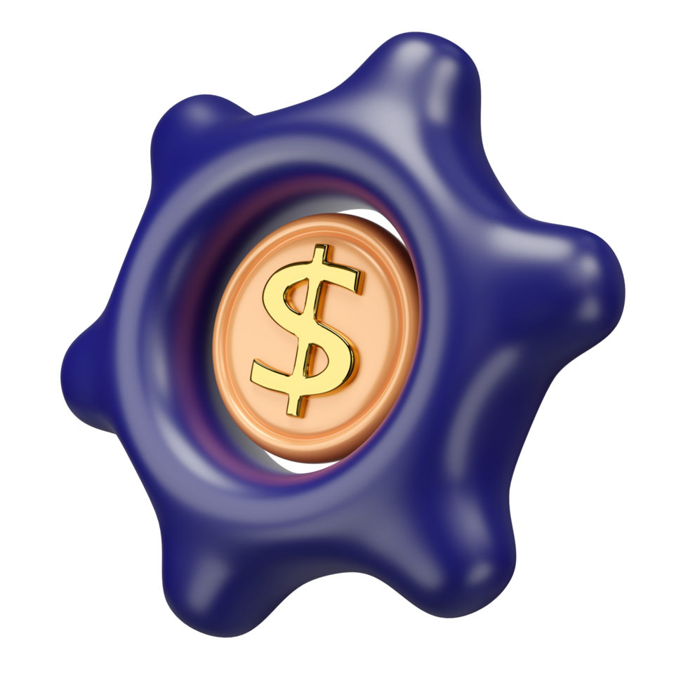 3d cartoon coins in gear icon isolated. investment or business finance, let money work concept, 3d illustration render png
