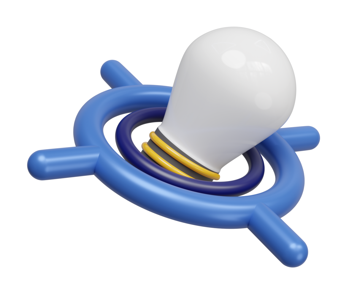 3d cartoon target with light bulb coin isolated. investment business target, startup idea concept, 3d render illustration png