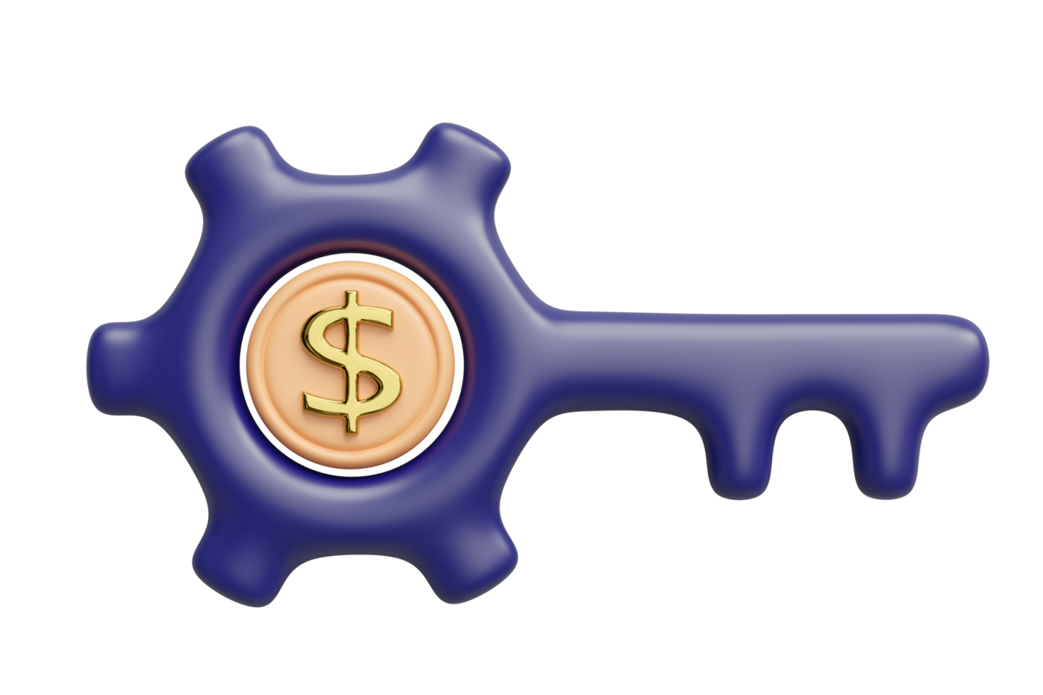 3d cartoon key with coins isolated. business concept, 3d render illustration png
