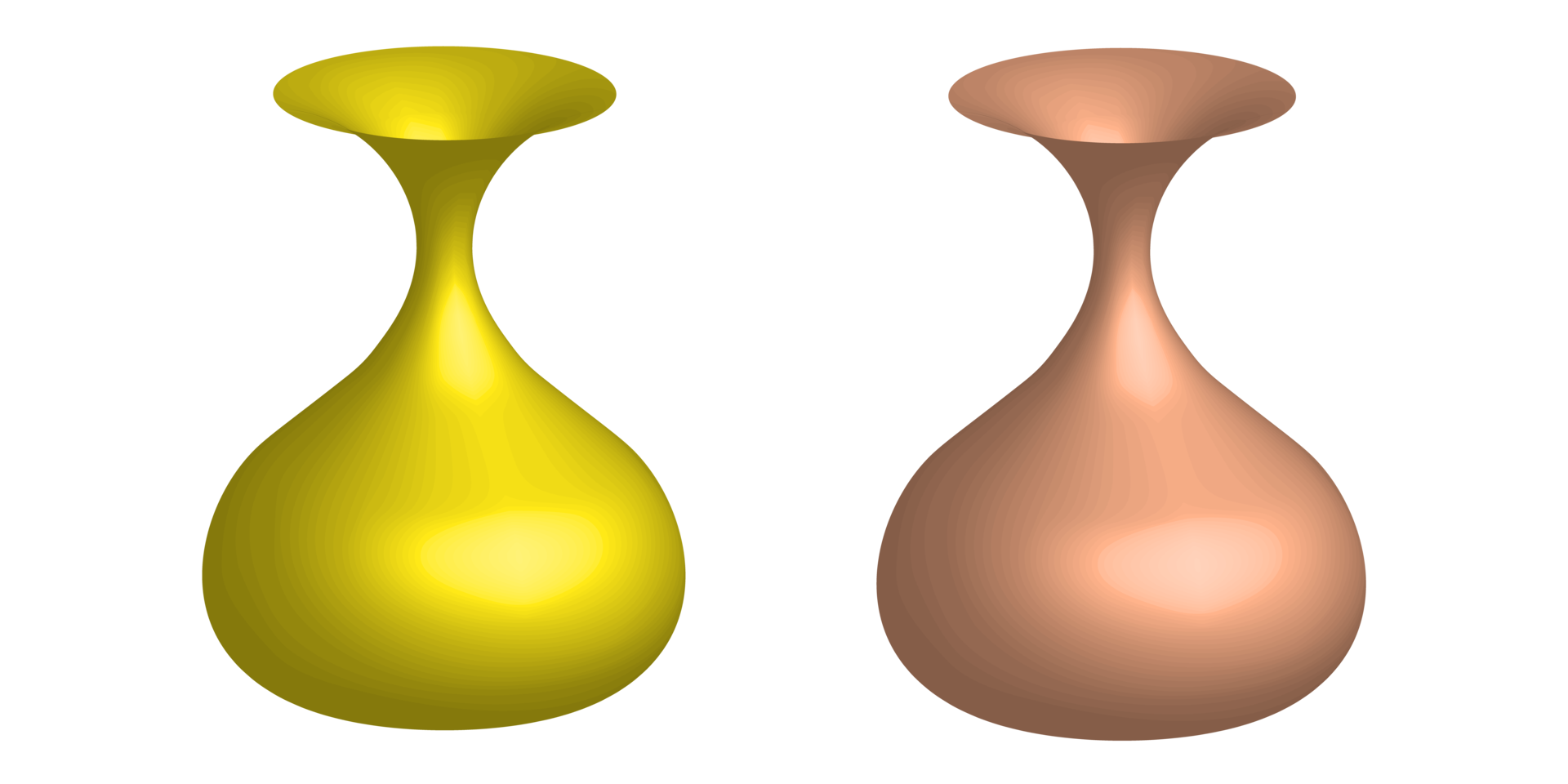 two vases are shown in different colors png