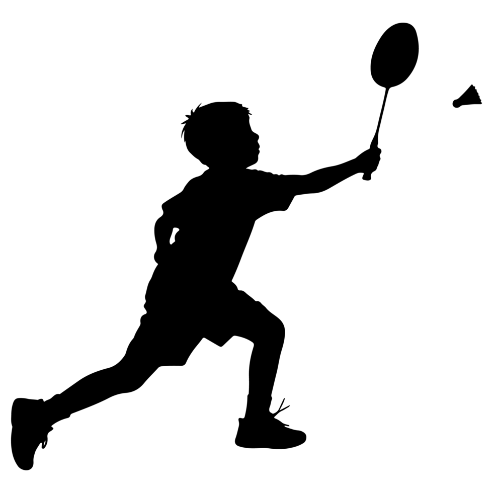 silhouette of a boy playing badminton on a transparent background png