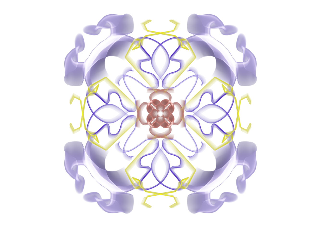 Soft Glowing Mandala Fractal Design in Yellow and Purple png