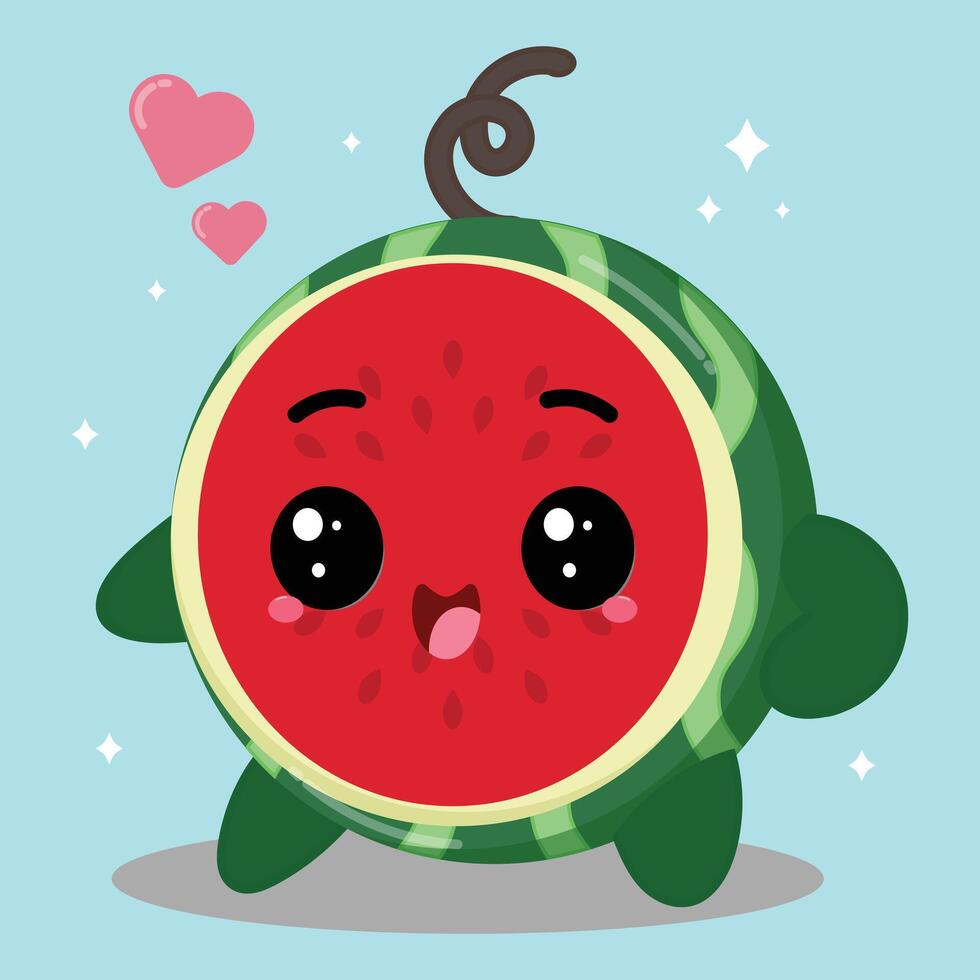 Cute And Happy Cartoon Watermelon Fruit Clipart Illustration vector
