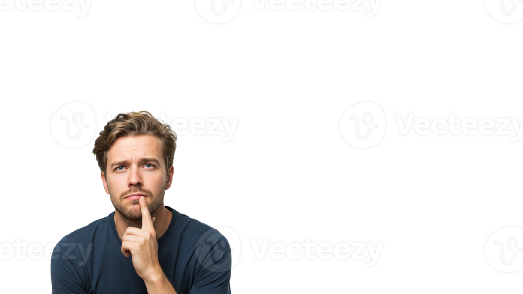 thinking clipart, Man Thinking with Finger on Chin and Thought Bubble Overhead, transparent - 4 png