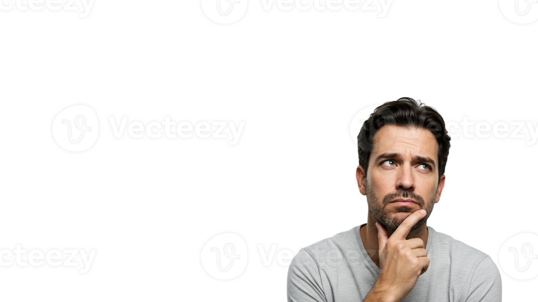 thinking clipart, Man Thinking with Finger on Chin and Thought Bubble Overhead, transparent - 3 png