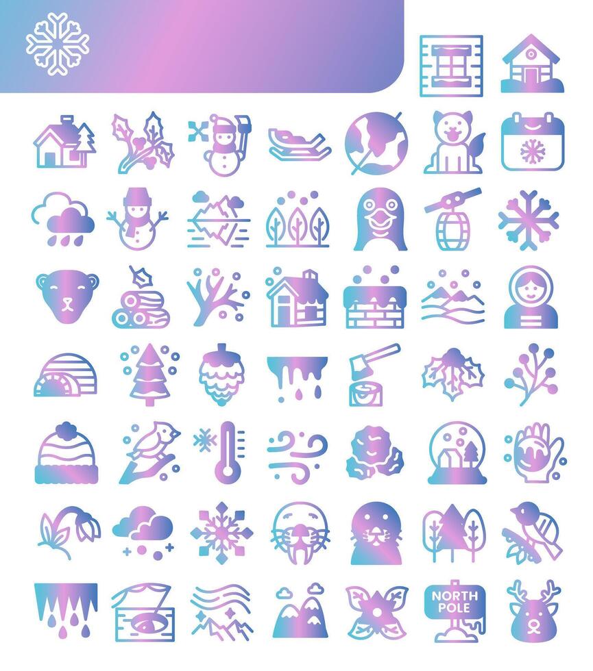 Winter nature gradient icons set. illustration vector