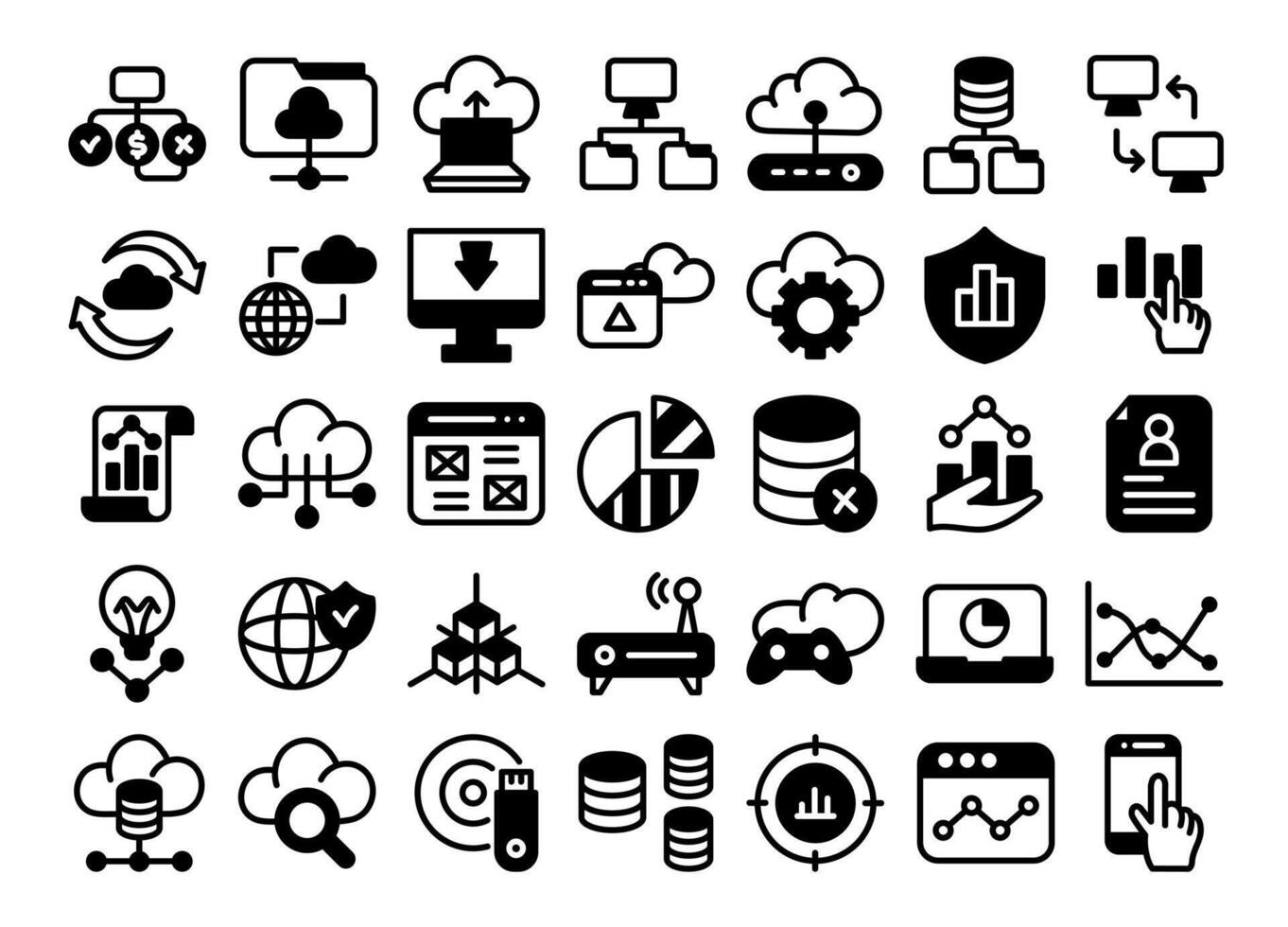 Database glyph icons set.Data analysis, statistics, analytics web signs. illustration vector