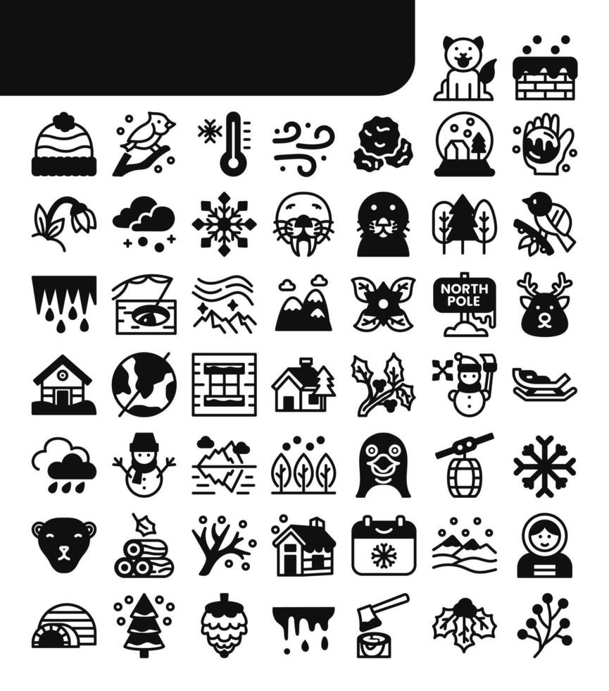 Winter nature glyph icons set. illustration vector