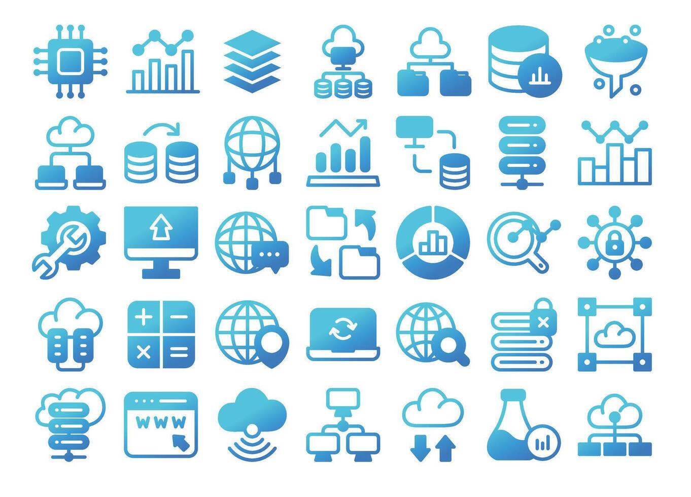 Database gradient outline icons set.Data analysis, statistics, analytics web signs . illustration. vector