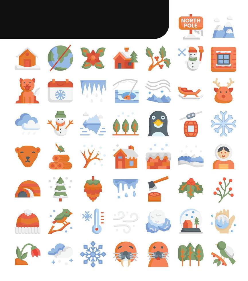 Winter nature flat icons set. illustration vector