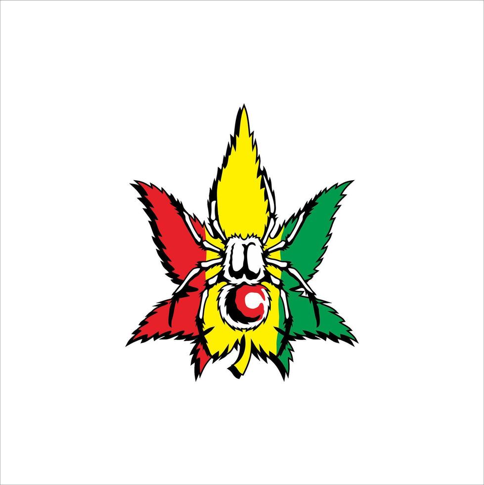Illustration of a tarantula on a red, yellow and green leaf vector