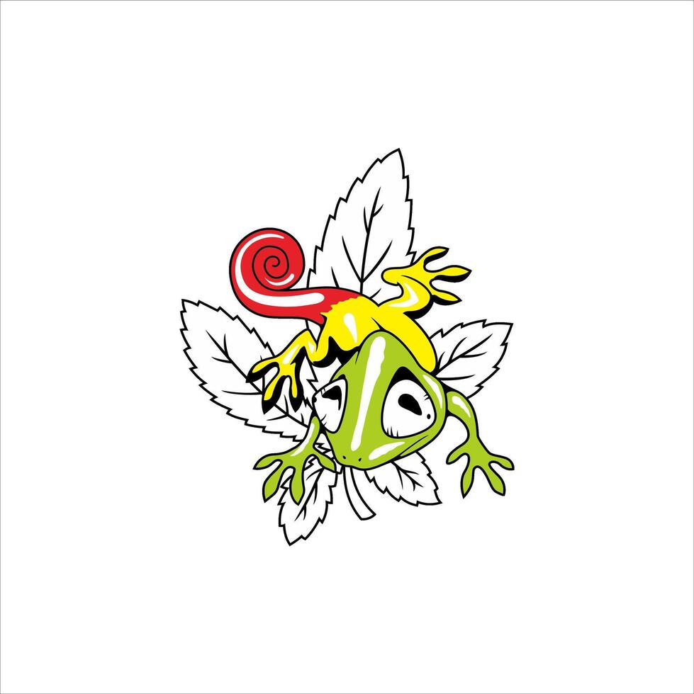 Green frog on leaf with white background. Can be used as graphic design vector