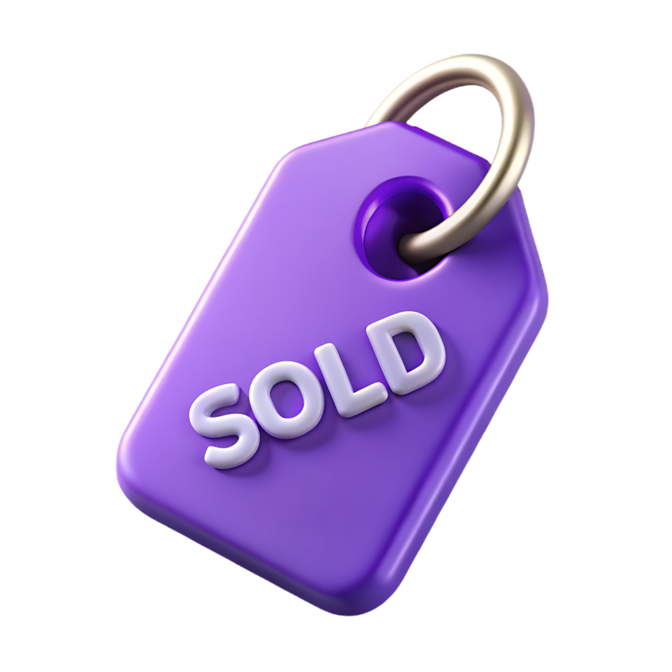 Conceptual 3D Render of a 'SOLD' Tag, Symbolizing Success and Achievement png