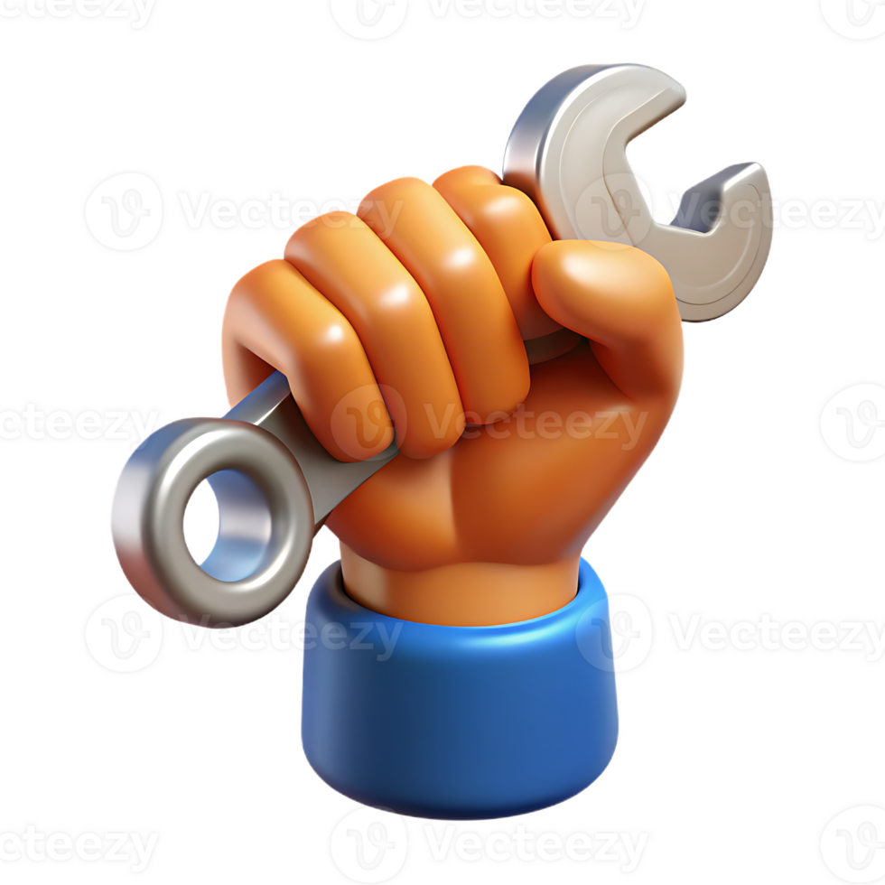 Cartoon Hand Clutching a Wrench, Symbolizing Repair, Construction, and Technical Skills png