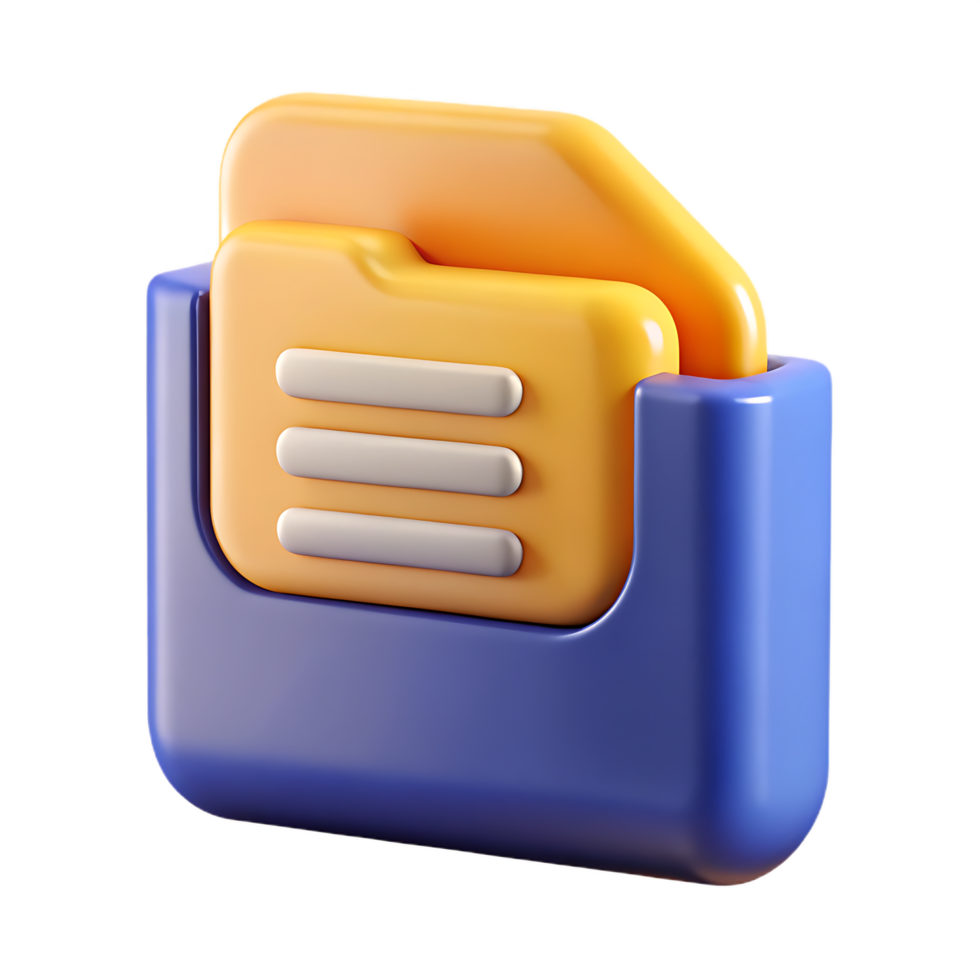 3D Rendered Icon of a File Folder with Documents for Data Storage or Filing System Concept png