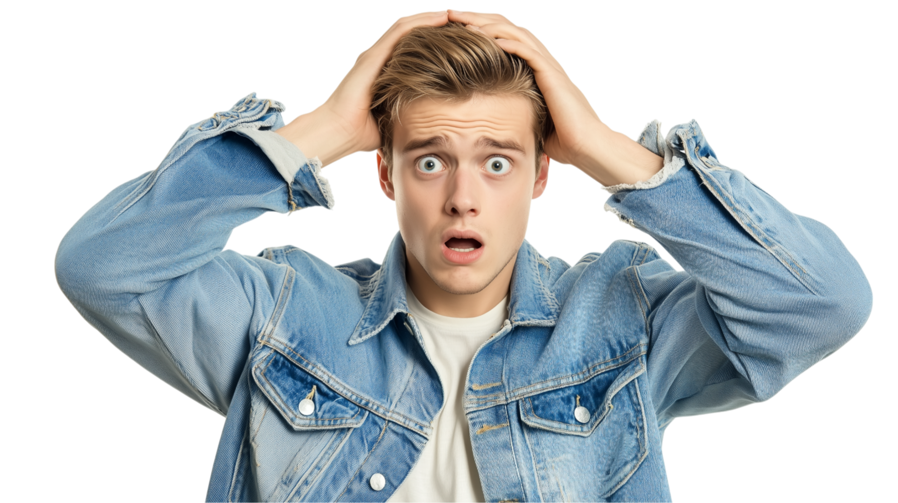 Young man with surprised expression with transparent background png