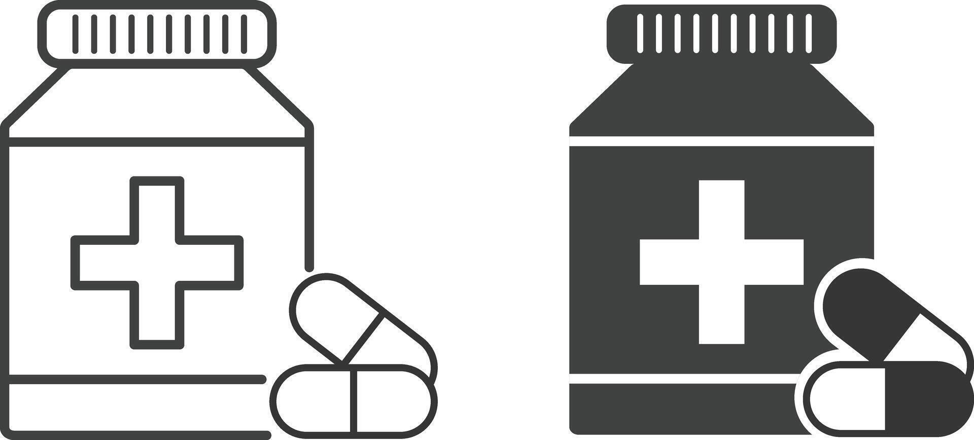 Pill bottle icon set. Health supplements. vitamin pills. packaging for healthcare. medicals and pharmaceutical element vector