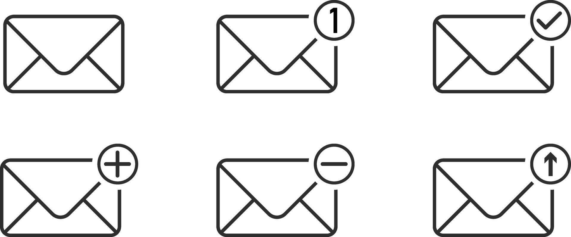 Message envelope icon set. Message Notification. Envelope Mail services. Email letter notification with mark vector
