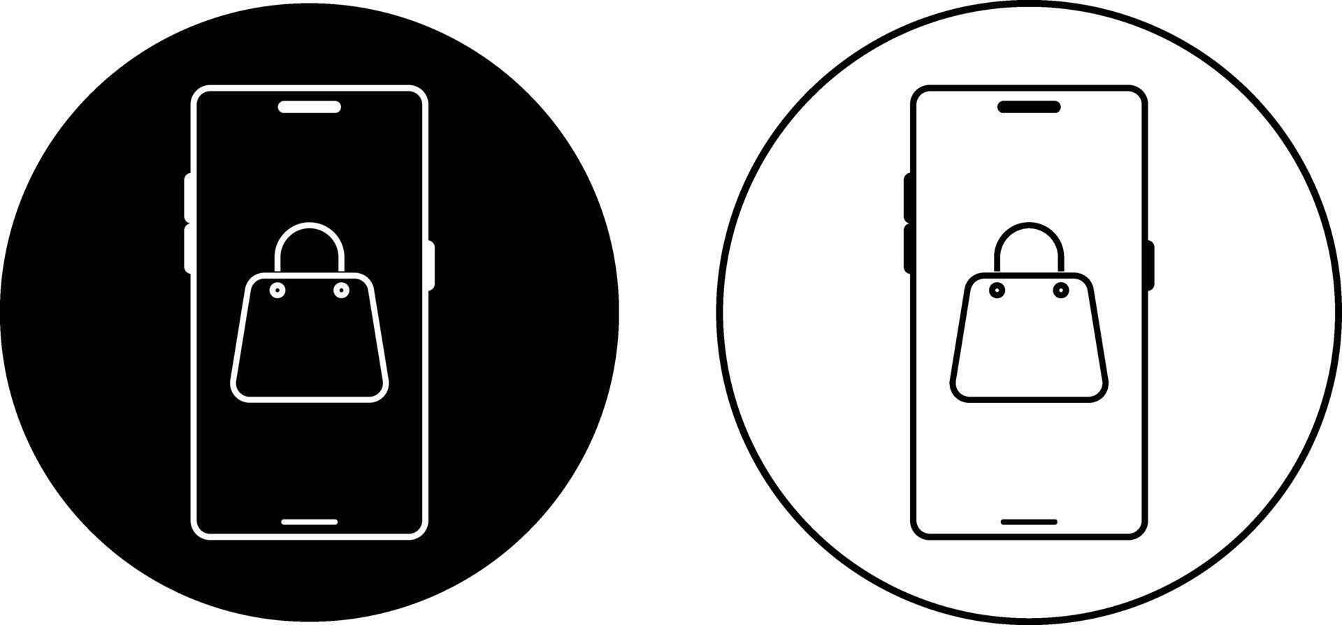 Mobile online shopping icon. shopping bag representing e-commerce. smartphone shopping icon. mobile interfaces. visual branding symbol vector