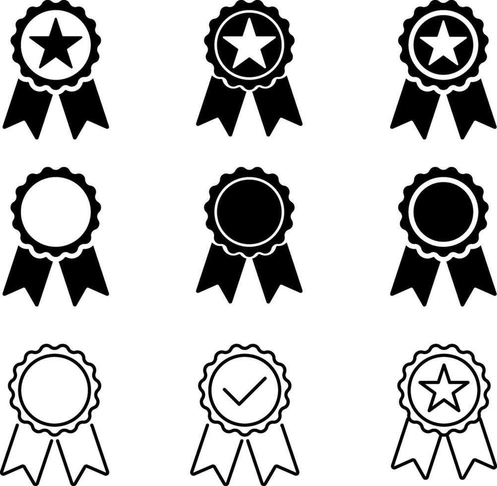 Approval qualified medal icon set. Check mark award icons. Achievement sign. Winning and Success. Being Successful vector