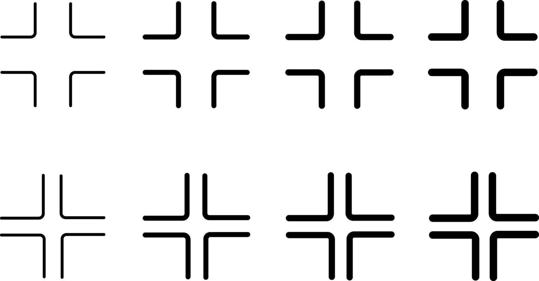 Full screen icon set. Expand size icons. Enlarge screen symbols. Trim view sign. arrows pointing outward expansion vector