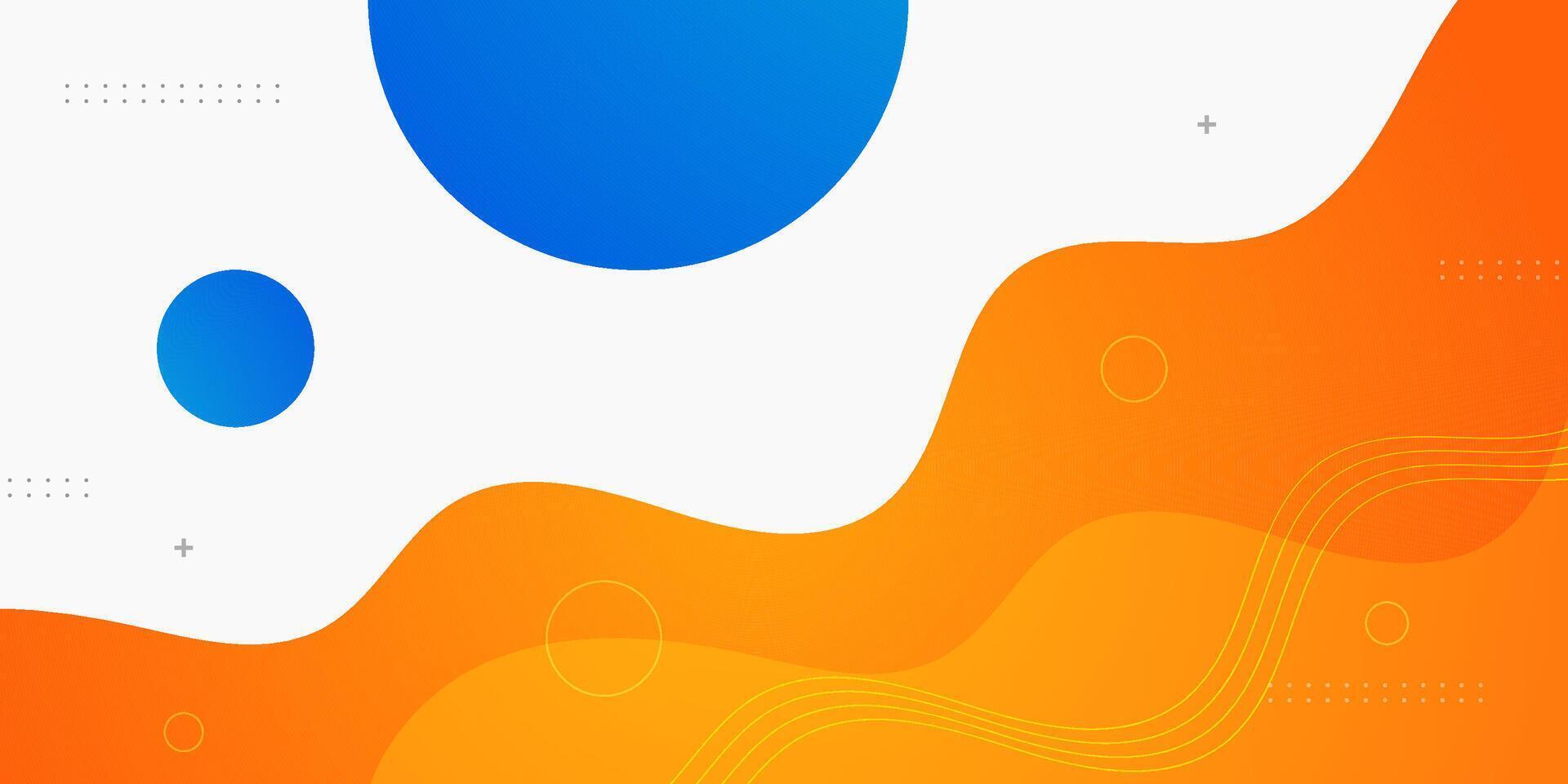 Abstract colorful orange and blue banner background. Trendy wave shapes and circle pattern on white background. vector