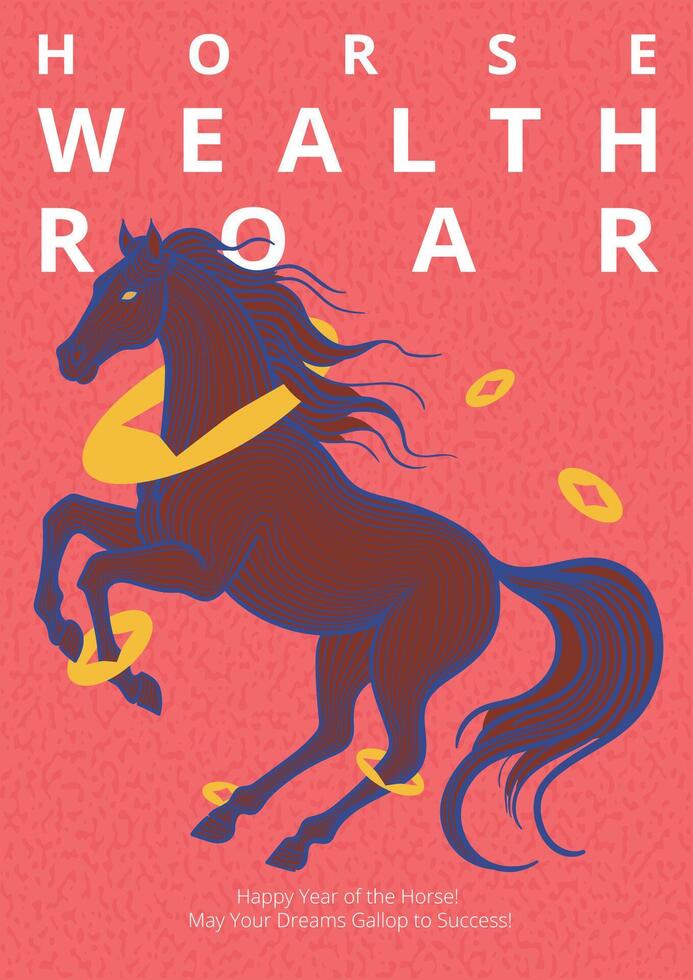 2026 Stylized Chinese New Year of the Horse Celebration with Golden coins Illustration for cover, card, poster, banner. Flyer Template,Chinese zodiac Horse symbol. vector