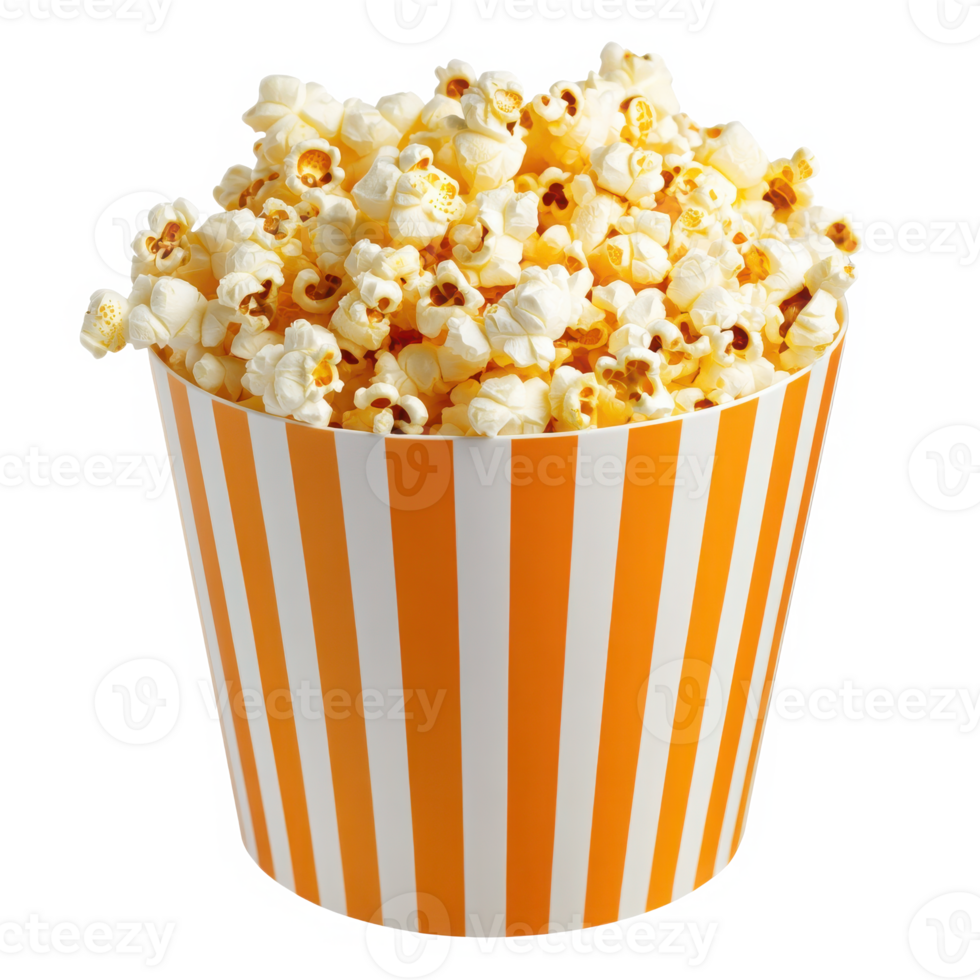 Popcorn in striped bucket isolated on transparent background png