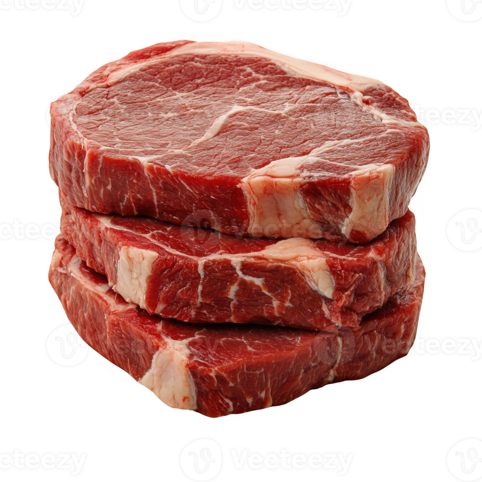 Stack of raw beef steaks on transparent background png