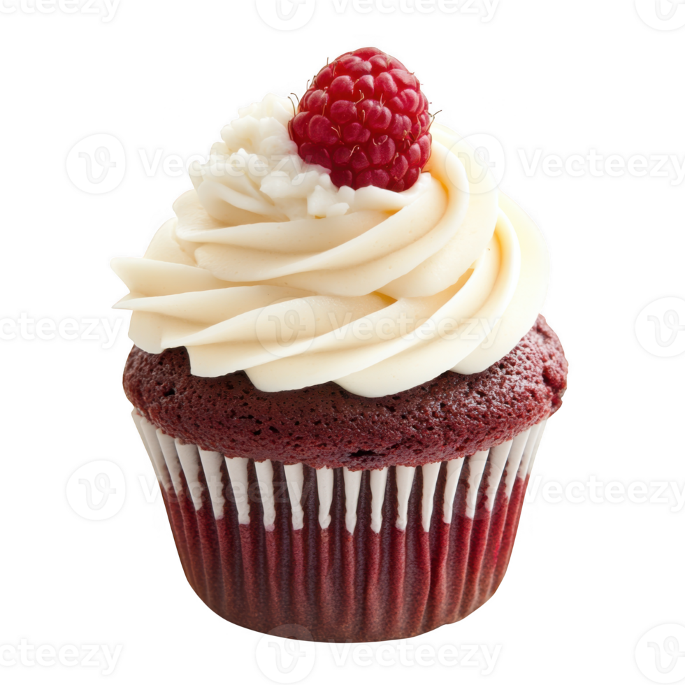 Delicious cupcake with raspberry on top on transparent background png