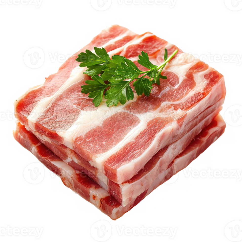 Stack of bacon with parsley on transparent background png