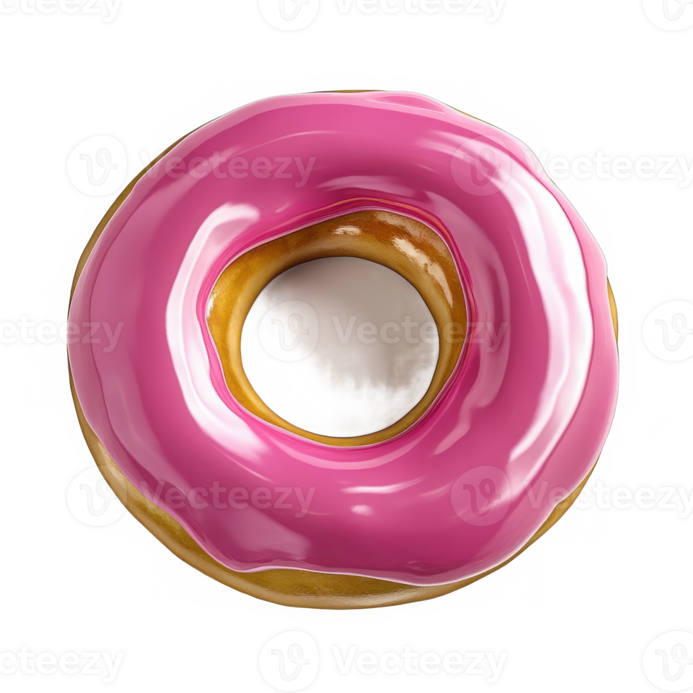 Pink frosted donut close up view on transparent background png