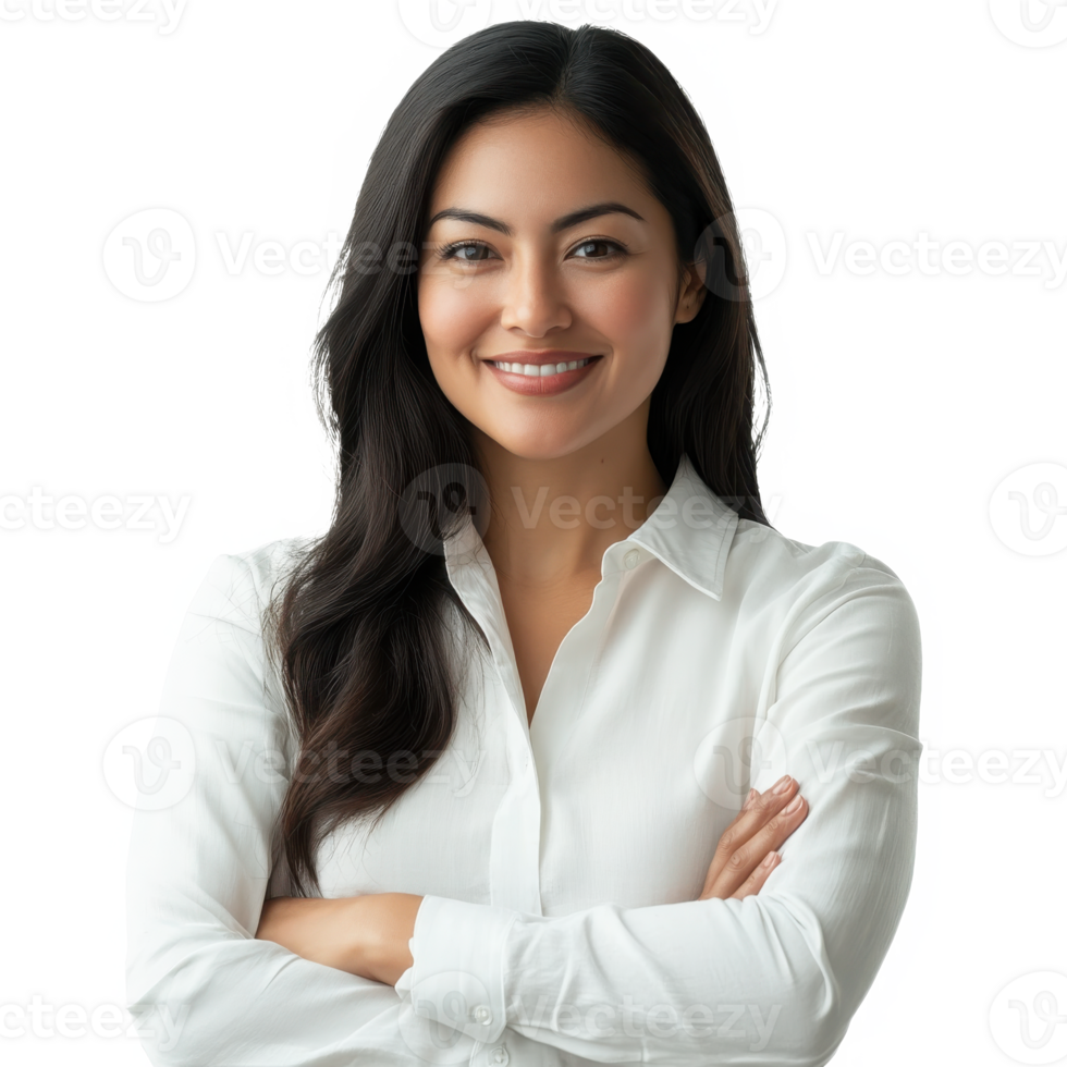 Smiling woman with folded arms on transparent background png