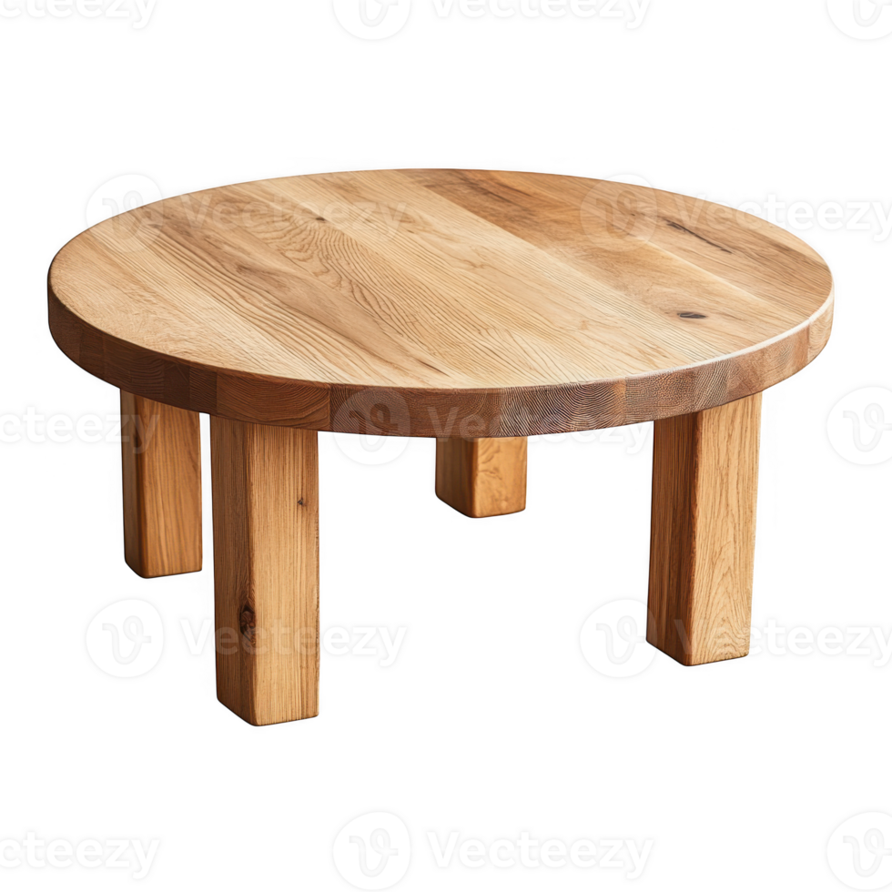 Round wooden table with legs on transparent background png