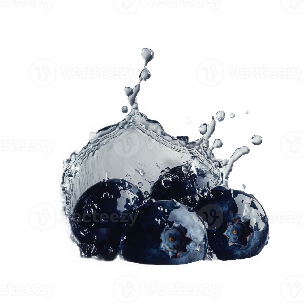 Blueberries with water splash on transparent background png