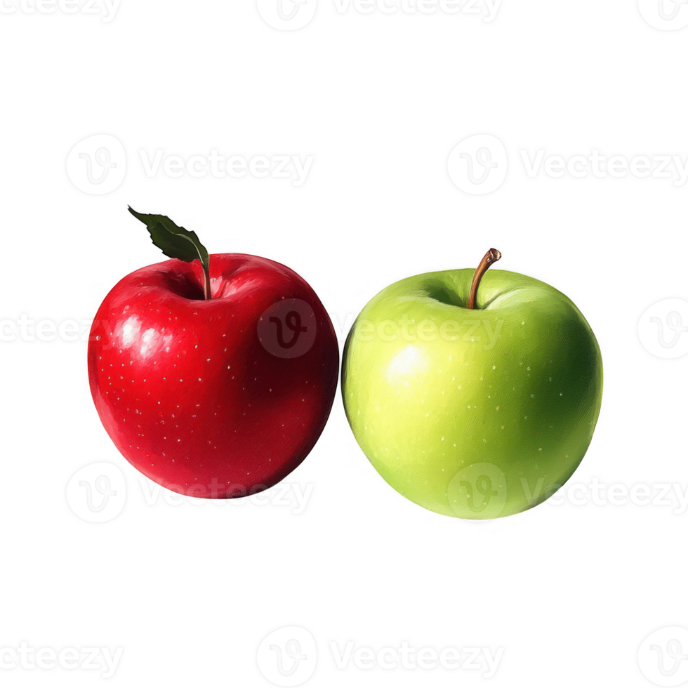Red and green apples close up view on transparent background png