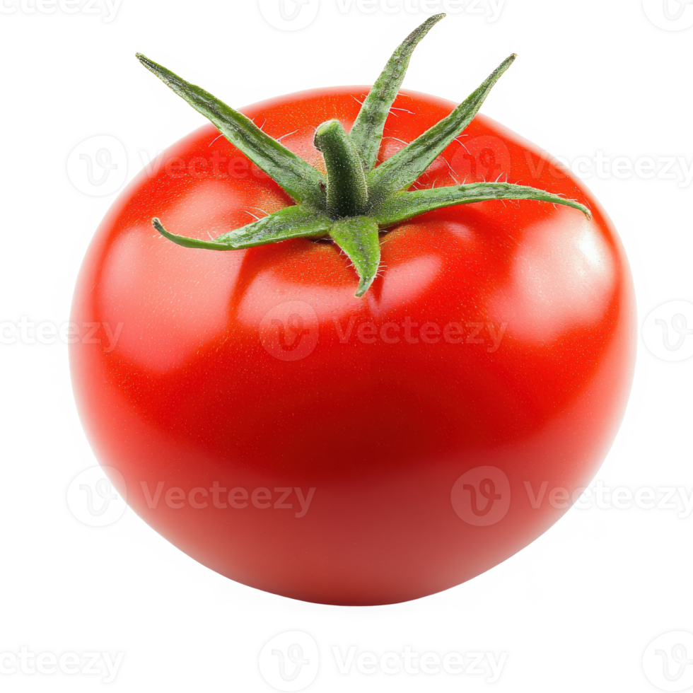 Single ripe tomato close up view on transparent background png
