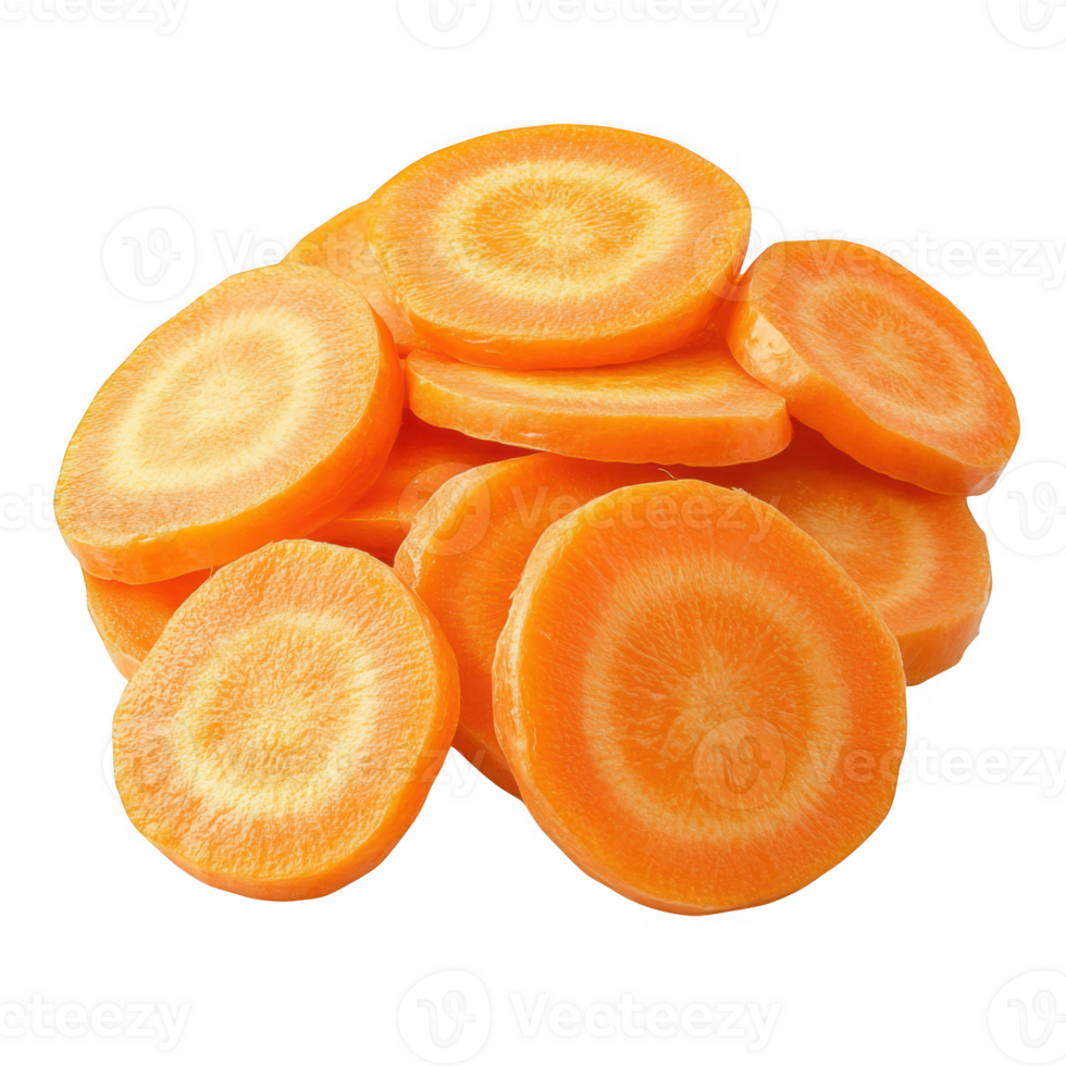 Carrot slices stacked up close on transparent background png