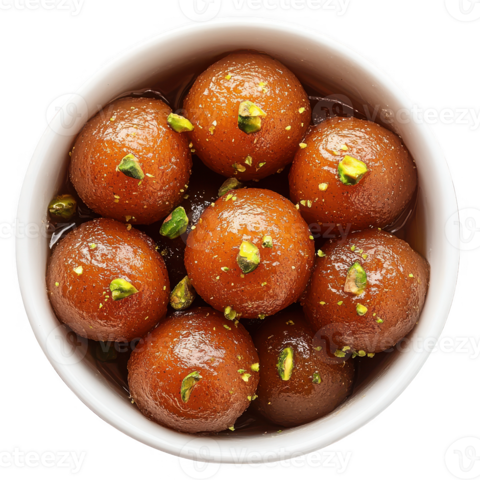 Gulab jamun dessert in bowl on transparent background png