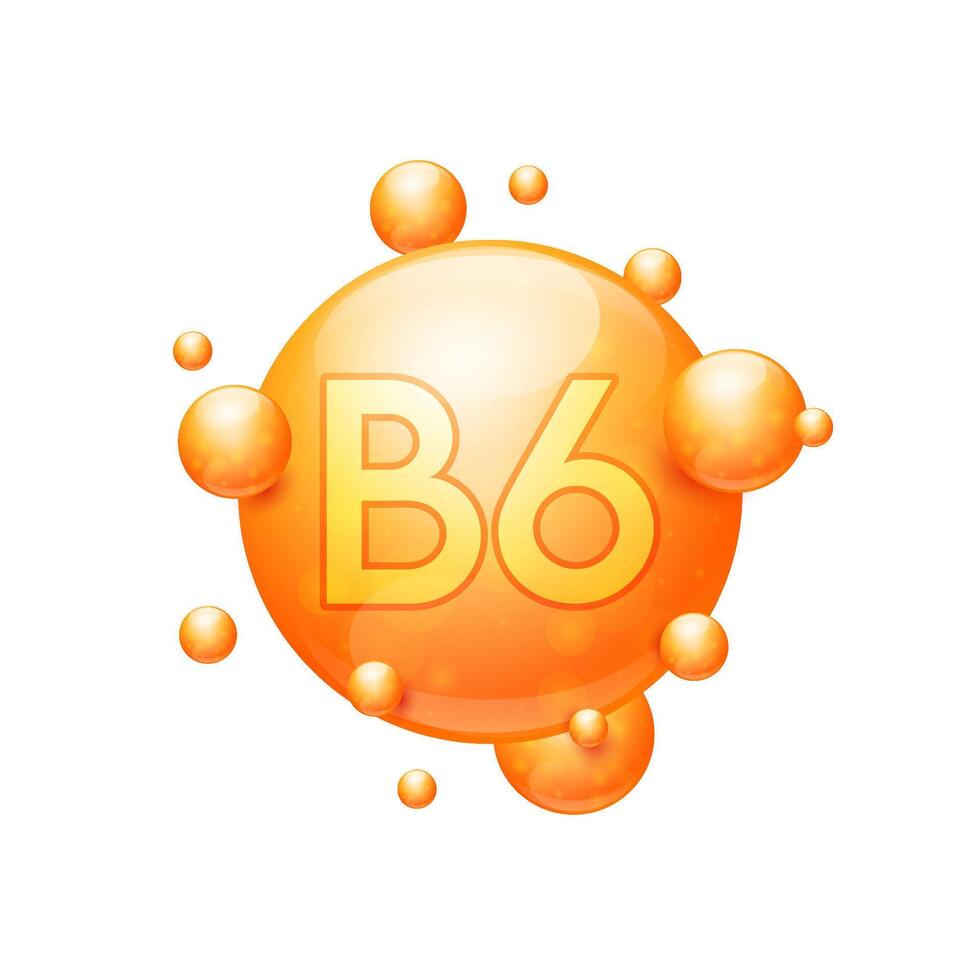 Vitamin B6 capsules orange nutrients minerals that are essential the body. Vitamins complex for skin care cosmetics dietary supplement design. Medical concepts. Icon 3D on white background. vector