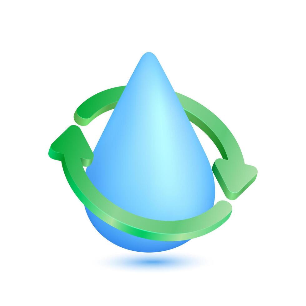 Blue water drop surrounded by green arrow on white background. vector