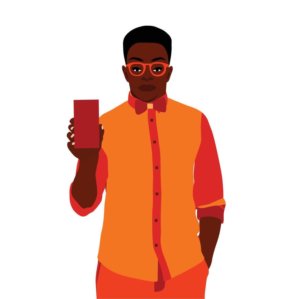 Black man holding a smartphone vector