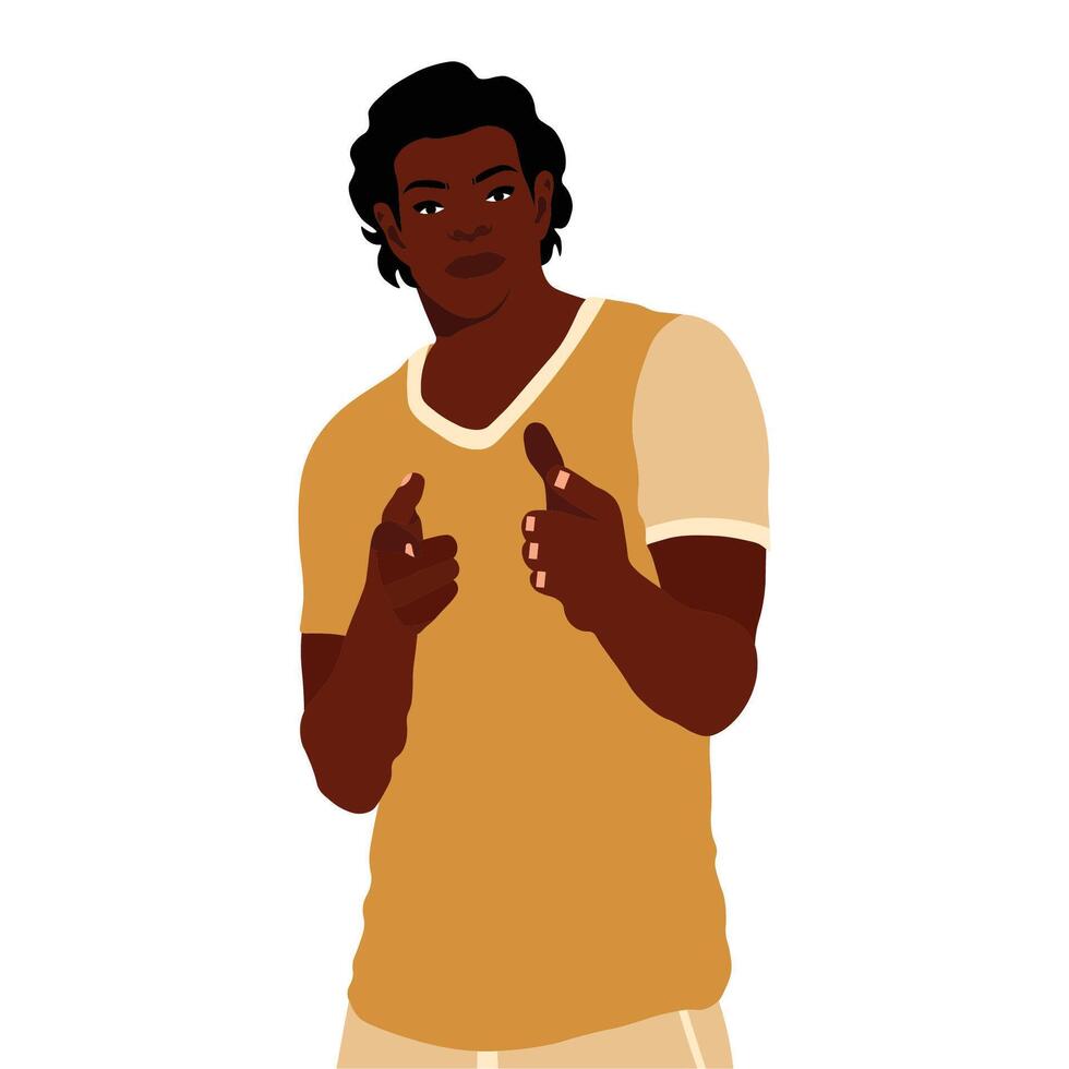 Handsome black man pointing fingers vector