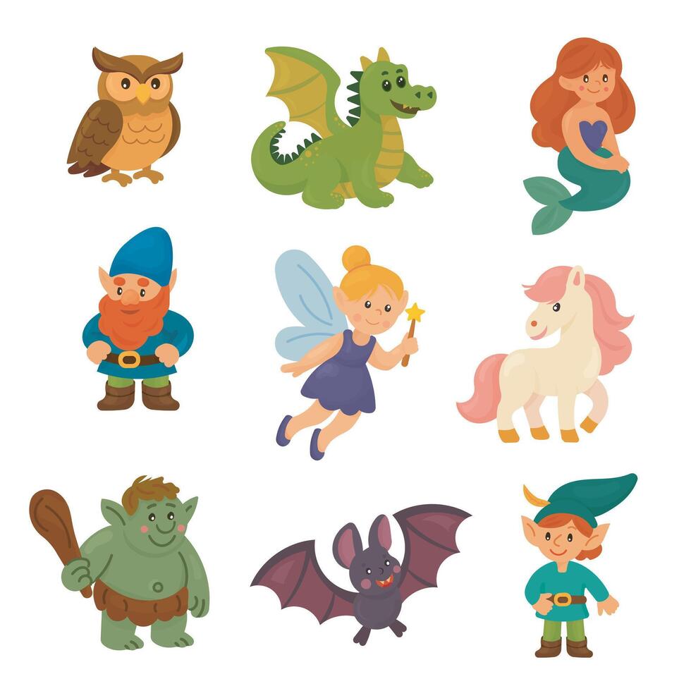 Cartoon Fantasy Creatures Set vector