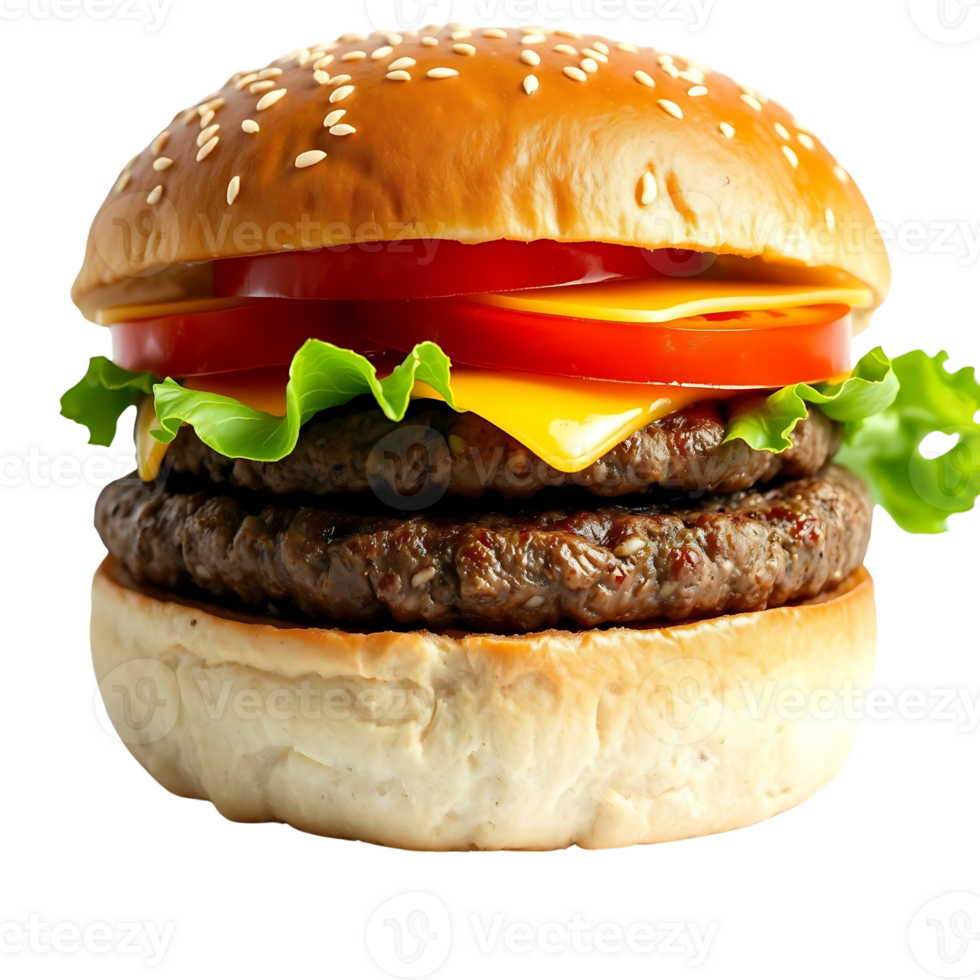 Beef burger with fresh veggies and melted cheese png