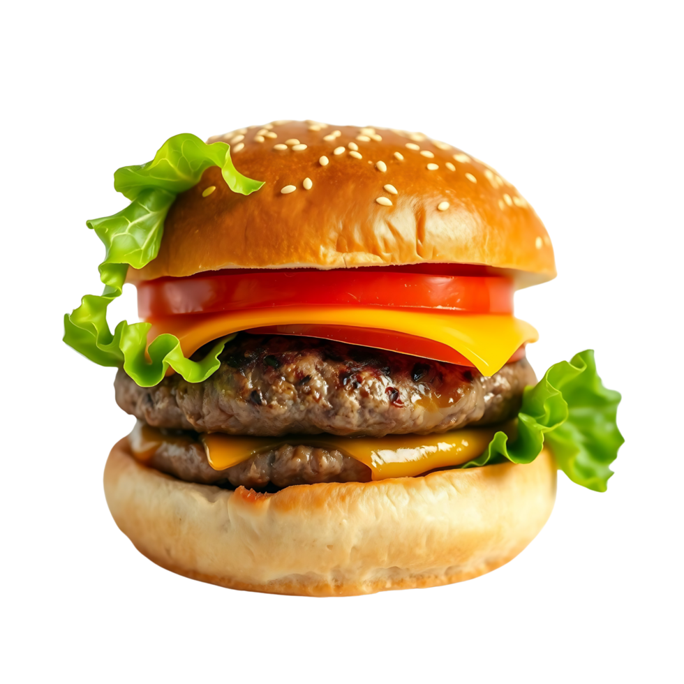Fast food beef burger with cheddar and lettuce png