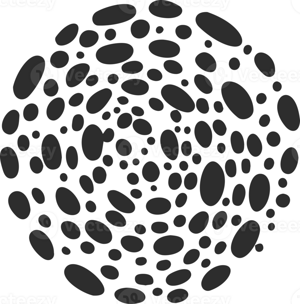 Textured circle with dotted pattern. Abstract hand drawn graphic in rounds. Scribble design with dots spirals and grunge organic doodles. Curved simple brush strokes png
