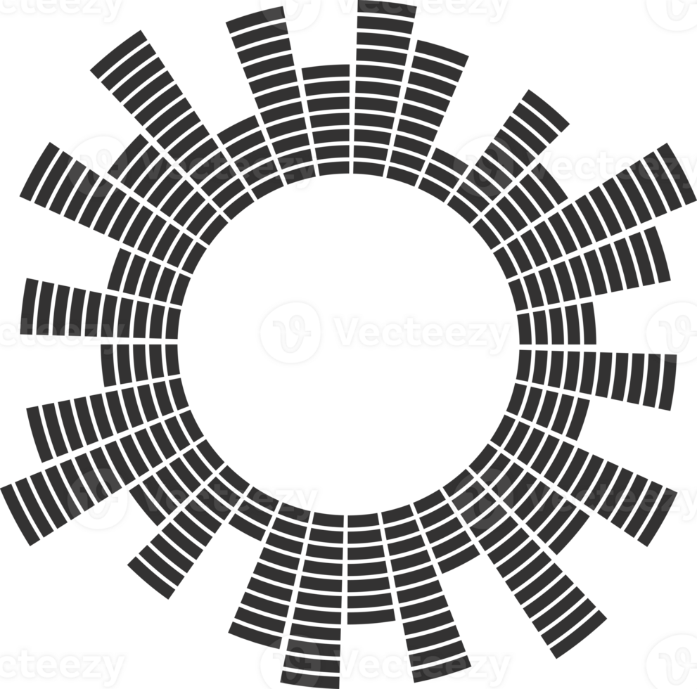 Sound music circular equalizer. Radial audio sound icon. Round graphic of voice and echo. Frequency geometric bar png