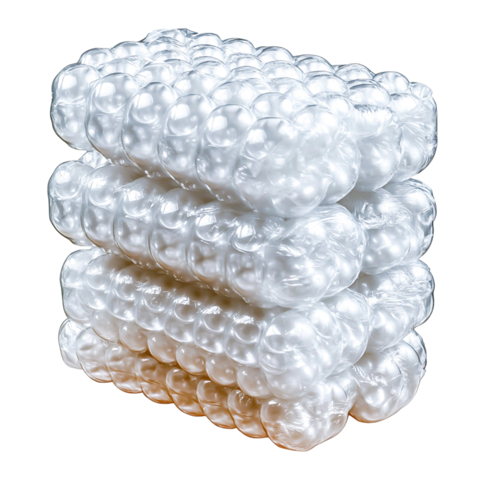 Stacked Transparent Bubble Wrap for Packaging and Protection in Shipping Processes png