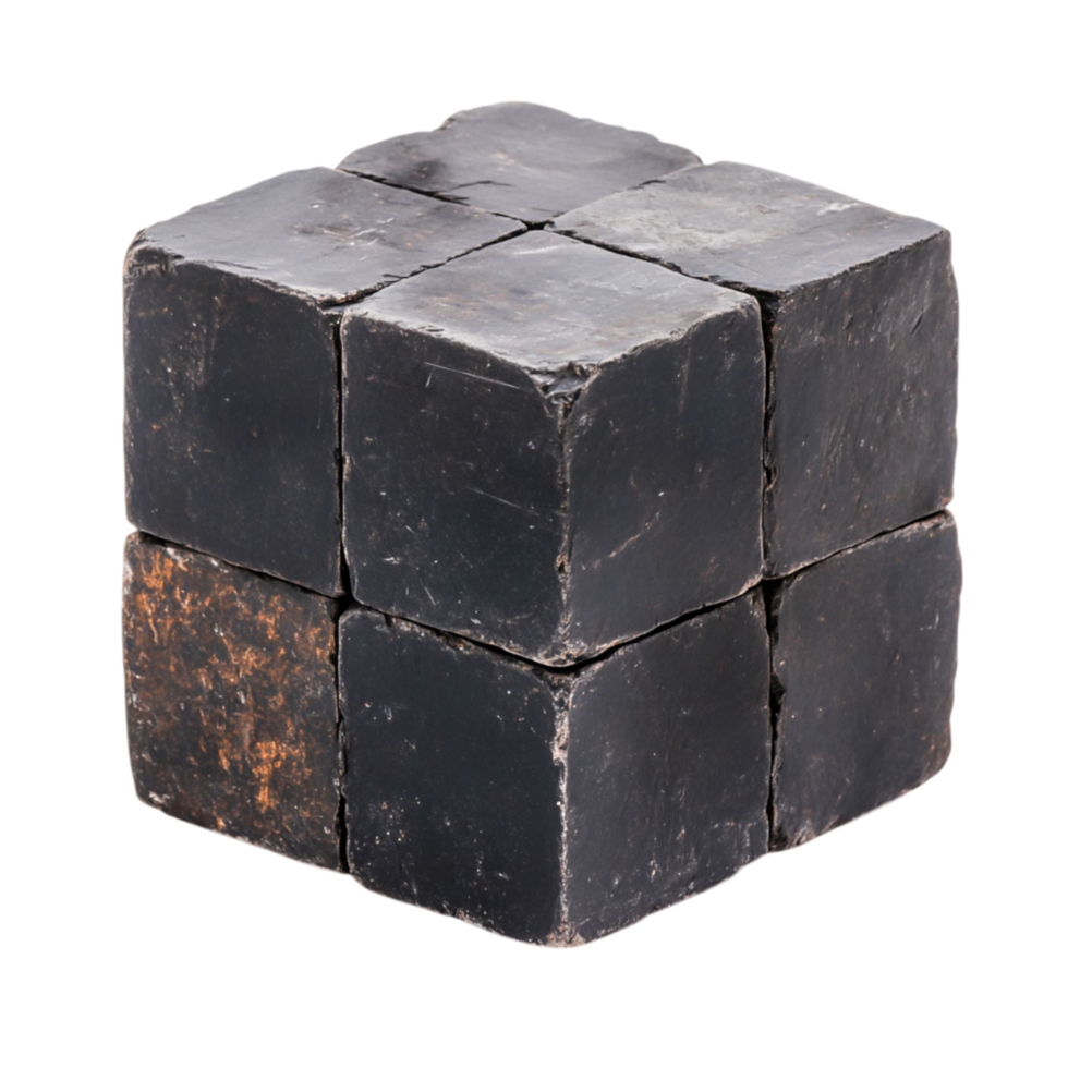 Black Cube Structure with Textured Surface and Sharp Edges png
